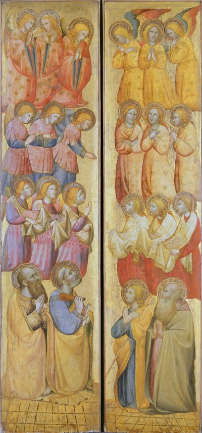 Left panel: St. Peter and St. Paul with Angels; Right panel: St. James and St. Andrew with Angels, c.1400 by Carlo da Camerino